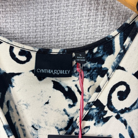 NWT Cynthia Rowley Black/Blue/White Stretchy Wrap Midi Dress Women Small Boho - Picture 3 of 8